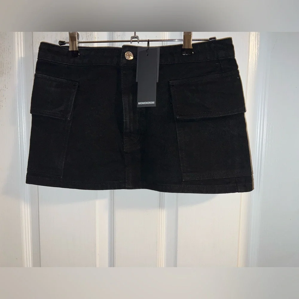 Momokrom Black Cargo Pocket Mini Skirt Denim Skirt - Picture 4 of 4